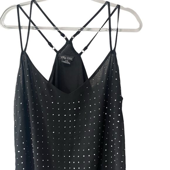 City Chic Studded Strappy Double Layer Chiffon Tank Black 16 - Picture 4 of 7